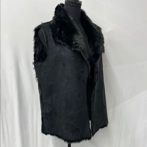 LOFT Black Faux Fur Trim Vest Sleeveless